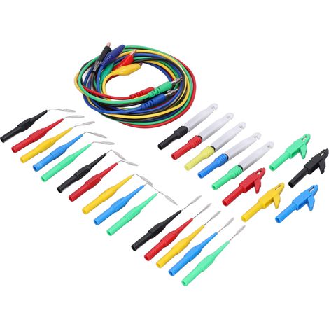 Kit de cordons de test banane 4mm, bonne conductivité, sondes arrière 90°/135°/180°, connecteurs banane pour diagnostic automobile et tests électroniques (1/5)