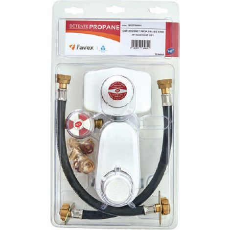 Favex – Coffret gaz propane avec inverseur automatique 4kg/h – Détendeur 1.3 kg/h 37mbar – 2 lyres 35cm – Installation domestique