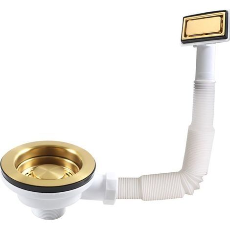 Kit de bonde de vidange pour évier de Cuisine, Filtre doré avec trop-Plein Rectangulaire (doré) (1/5)