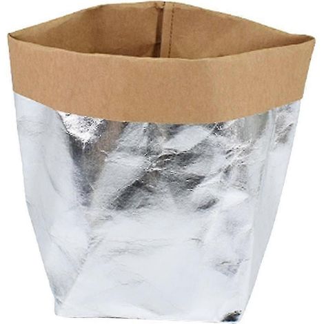 Boîte décorative en papier kraft lavable pour le rangement, les aliments, le jardinage ou les jouets-13x13x23cm-Silver