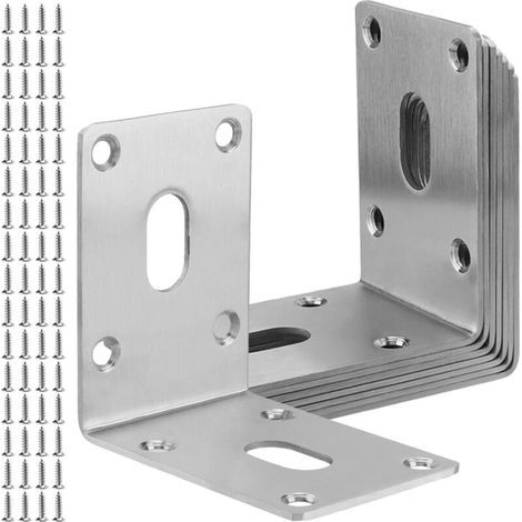 Lot de 8 Equerre d'assemblage renforcée 70 x 70 x 49 mm, Equerre de Fixation Angle, Droit Support en forme de L, avec 64 vis, (1/4)
