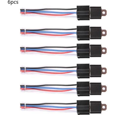 Lot de 6 relais 12V 30A avec faisceau de câbles SPST 4 broches, fil 14 AWG, interrupteur de voiture, kit de câblage pour auto. (1/5)
