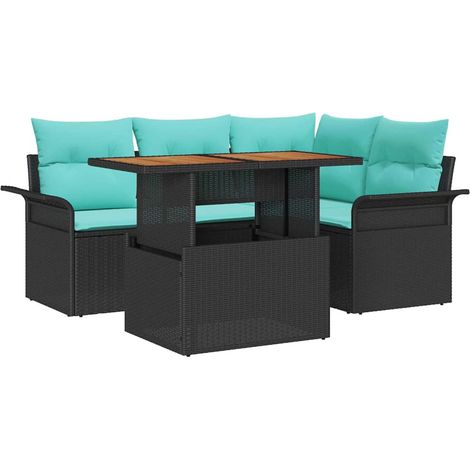Garden Sofa Set with Storage 5 pcs Black Poly rattan vidaXL