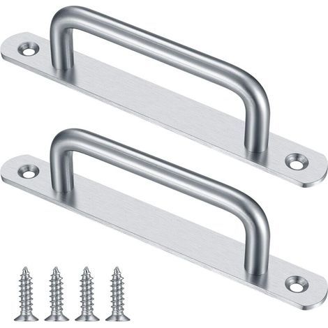 2 Pièces Poignée de Porte de Grange Coulissante, Traction de Poignée de Porte Coulissante avec Plaque Acier Inox pour Portes de Grange Armoire Placard - 160MM (1/4)