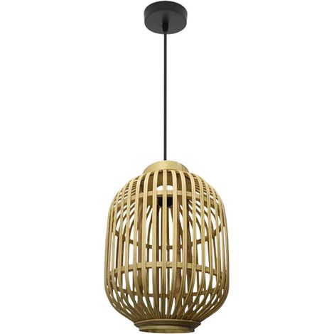 Plafoniera a sospensione “Diezma” con altezza regolabile E27 (220/240V) IP20 38130xØ28x28cm in metallo nero e bambù