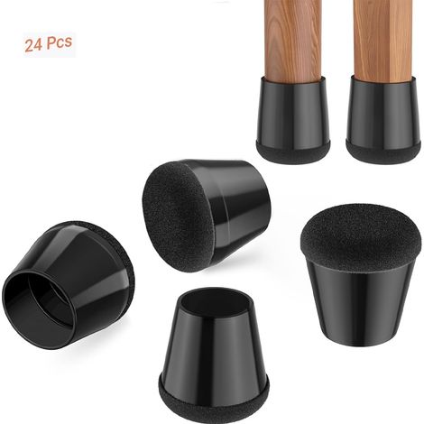 24-teiliges Set sehr kleiner Stuhlbeinschoner – Schwarze Silikon-Stuhlgleiter mit verdicktem Filz, geräuschdämpfend und kratzfest (1/5)