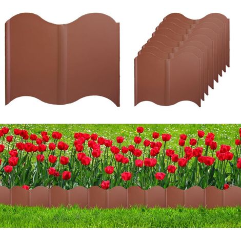Bordure de jardin 2,7 m, hauteur 15 cm, kit 20 barrières emboîtables, installation rapide et facile, résistante aux intempéries, idéale pour pelouse, allée, jardin et décoration extérieure, brique (1/5)