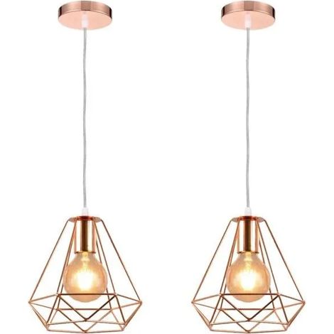 U-Do 2Pcs Lustre Suspension Cage en Fer Or Rose design Simple E27 20CM Lampe de Plafonde Brillant décoration Entrée Chambre Bar (1/4)