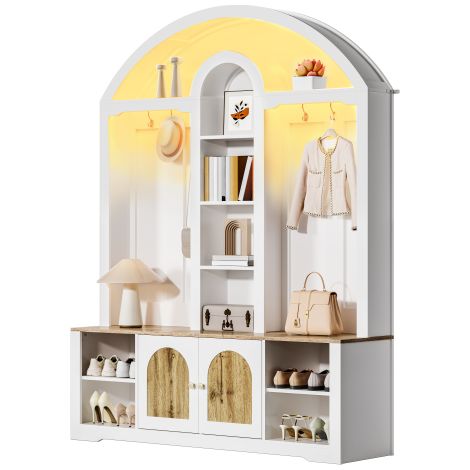 Armadio/mobile d'ingresso multifunzionale con scarpiera, ripiani e ganci. Armadio: un armadio realizzato in robusto MDF dal design moderno e con pratico spazio contenitivo. (1/5)