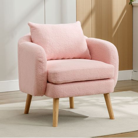 Poltrona 71x72x71 cm rosa in tessuto Lammfell-Optik con cuscino schienale e seduta spessa (1/5)