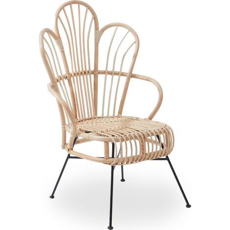 Interiors by Premier Brown Natural Rattan Back Chair Metal Legs, High Back Rattan Lounge Chair, Outdoor Rattan Chair for Garden (1/5)
