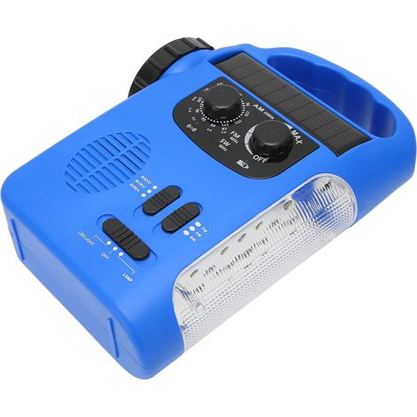 Radio solare a manovella Radio AM Torcia elettrica Radio solare FM SW Radio di emergenza con torcia a LED Luce di lettura Lettore MP3 per campeggio all'aperto (Blu) (1/5)