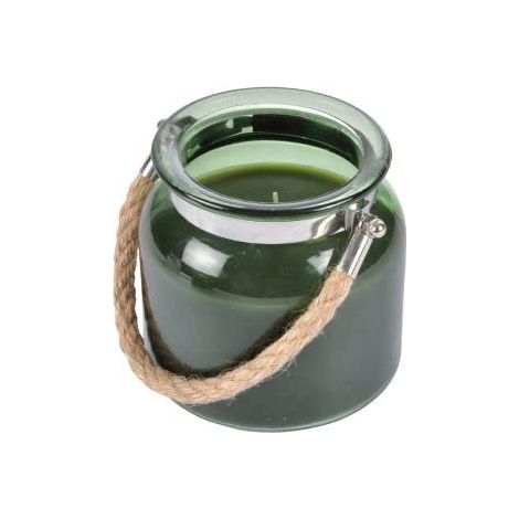 Bougie Bocal Parfumée Anse Corde Ø11 x H10,5 cm Jardin d'hiver Cire Vert Foncé