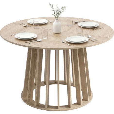 Table à manger - HOMCOM - 4 à 6 personnes - ronde - piétement à lattes - MDF - Ø 120 x 75 cm - bois naturel (1/5)