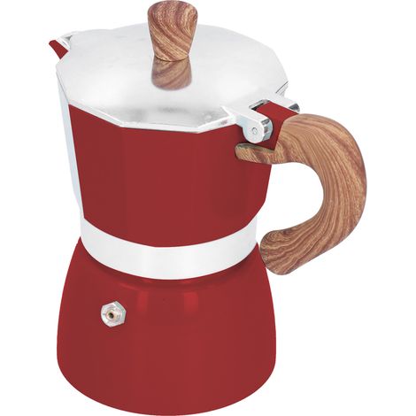 Cafetière moka octogonale pratique en aluminium (150 ml) pour la maison, le bureau et la cuisine, rouge (1/5)