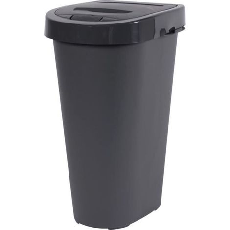PLASTIQUE Poubelle de cuisine avec couvercle City Push 25 L - 29,8 x 34,7 x 52,1 cm - Gris anthracite (1/4)