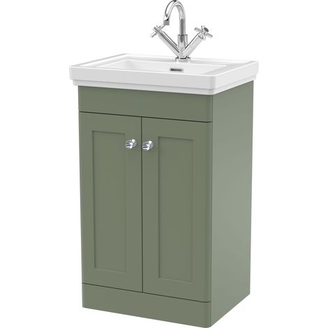 Balterley Swynnerton Traditional Bathroom Floor Standing 2-Door Vanity Unit & Fireclay Basin, Satin Green, 500mm (1/5)
