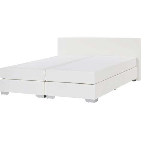 Cama continental doble 160 x 200 cm tapizada en piel sintética blanca con colchón de muelles embolsados President (1/5)