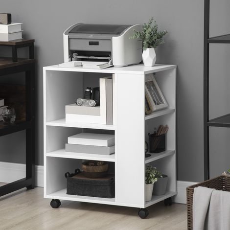 Mobiletto porta stampante Vinsetto, complemento d'arredo per ufficio, camera da letto, cucina, soggiorno, 60x40x75,8 cm, bianco.