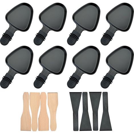 Poelon Raclette Triangulaire, 8 Pieces avec 8 Spatules et 8 Coupelle - Revetement Antiadhesif pour Fromage Fondu, Oeufs Frits (Noir) (1/5)