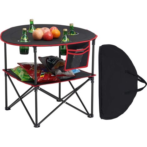 VEVOR Tavolo da Campeggio Pieghevole in Tessuto Oxford 600D Impermeabile, Tavolo da Picnic Portatile e Leggero per Esterni con 4 Portabicchieri e Borsa per Trasporto, per Picnic in Campeggio, Nero