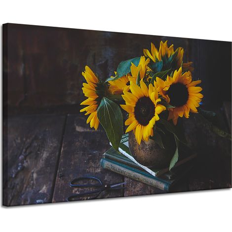 Stampa su tela Girasoli in vaso 120x80 cm
