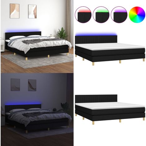 Sommier à lattes de lit avec matelas LED Noir 160x200 cm Tissu - Sommier Tapissier - Lit Plateforme - Lit Avec Led - Matelas À Ressorts Ensachés - Têtière Ajustable - Home & Living (1/5)
