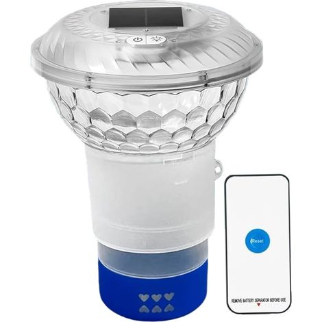 Flotteur de Chlore avec lumières LED solaires colorées, lumières de Piscine flottantes et Distributeur Automatique Chlore, libération Tablette réglable pour piscines creusées/Hors Sol et spas (1/5)