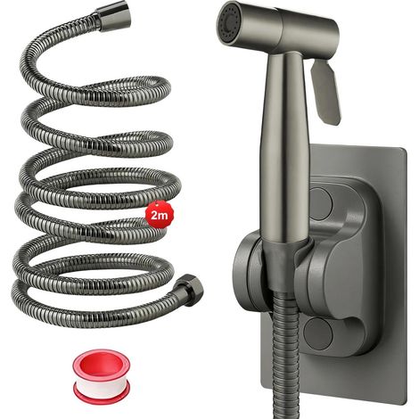 2 Mètre Acier Inoxydable Kit Douchette WC-Ensemble, Gris Foncé Robinet Douchette WC avec Tuyau, Jet D'eau Toilette, pour à la Salle de Bain, à la Cuisine, à L'hôtel (1/5)