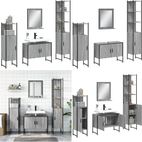 Ensemble d'armoires de salle de bain 4 pcs sonoma gris - Rangement salle de bain - Meuble de salle de bain (1/5)