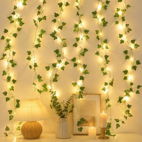 Guirlande lumineuse LED de lierre artificiel, 2 m, guirlande de lierre artificiel avec 20 piles LED, lierre artificiel avec guirlande lumineuse, mariage, bibliothèque, décoration pour jardin, fleur (1/5)