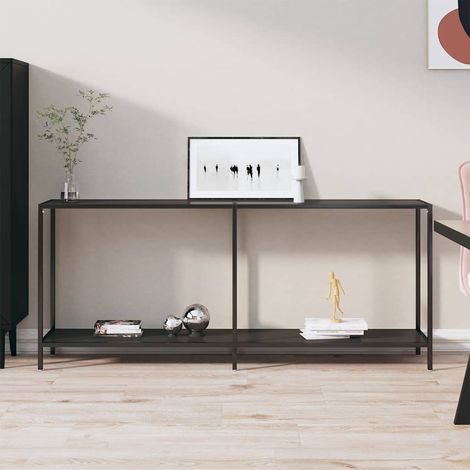 Table console noire 180 x 35 x 75,5 cm en verre trempé avec étagère - PANGIVO (1/5)