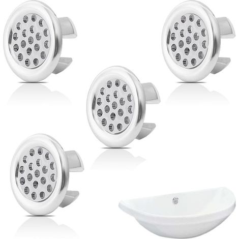 4-Piece Sink Overflow Ring, Overflow Stopper Ring, Round Hole Sink Trim, Sink Overflow Ring Overflow Cover, Washbasin Overflow Stopper (1/5)