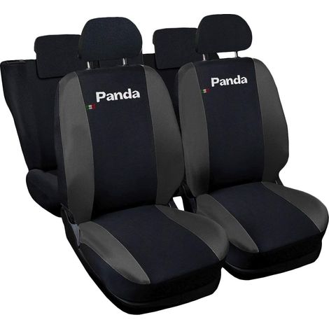 Lupex shop - Coprisedili Auto Compatibili per Panda 2a e 3a serie, Made In Italy, anteriori, e posteriori 50/50, tessuto poliestere - Nero/grigio scuro (1/4)
