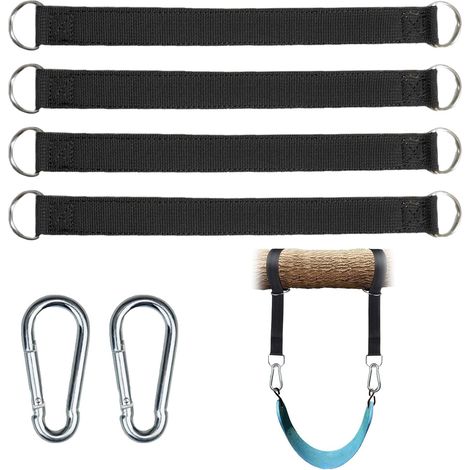 Attache Hamac 4 Pièces Sangle Hamac 2 Pièces Crochet Balancoire Fixation de Balançoire Kit de Fixation 2 Anneaux en D Qualité Résistant l'usure Sangles pour Camping Siège Suspendu (1/5)