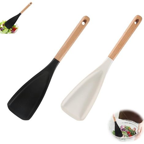 Set di 2 spatole da insalata in silicone con manico in legno, cucchiaio da insalata multifunzionale con manico in legno, spatola da cucina in silicone resistente al calore e adatta al contatto con gli (1/5)