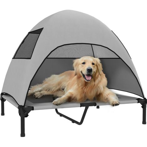 Hundeliege Outdoor mit Dach, Erhöhtes Hundebett für Große Hunde, 91 x 76 x 90 cm, Hellgrau (1/5)
