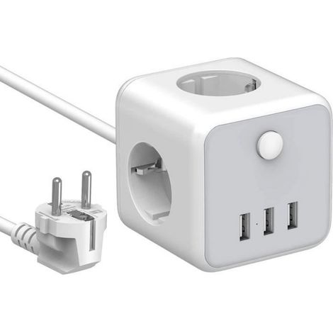 Multiprise USB Cube - 3 Prises AC - 3 Ports USB - Câble 1,5 M - Interrupteur Intégré - 1 Pièce (1/4)