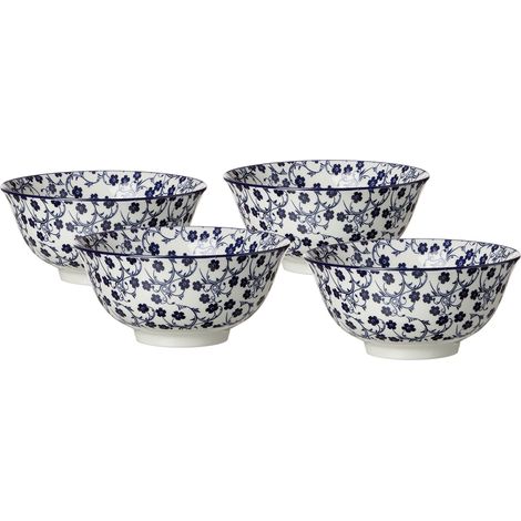 Ritzenhoff & Breker Set Royal Sakura, 4 Pezzi, 15,5 cm Diametro, 650 ML, in Porcellana, Bianco e Blu (1/4)