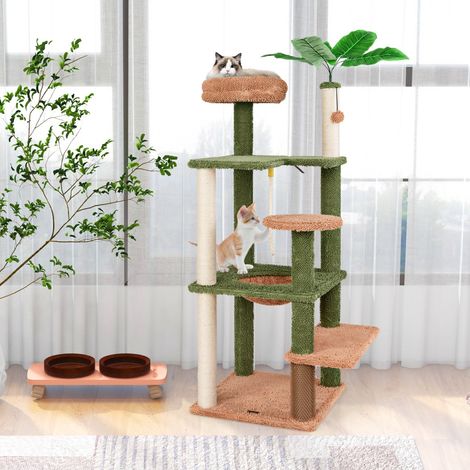 Arbre à chat, Maison à chat 152CM Multi-Niveaux avec Corde Sisal et Perchoir en Peluche Vert CW8922 Maison Chic (1/3)