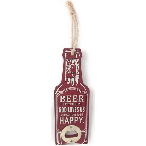 Apribottiglie a Forma di Bottiglia di Birra da Parete in Legno Vintage cavatappi da Cucina stappa Tappo Rosso (1/4)