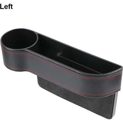 Organisateur de voiture avec poche pour fente entre les sièges, double chargeur USB, porte-téléphone, porte-bouteille, porte-gobelet, boîte de rangement en cuir, accessoires de voiture (gauche, noir)