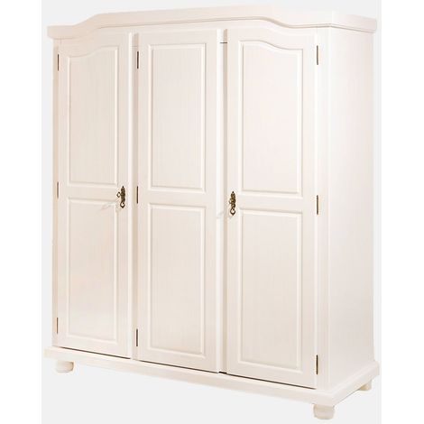 Dmora Armario de tres puertas batientes con baldas interiores en pino macizo, color blanco, 150 x 180 x 56 cm., con embalaje reforzado (1/4)