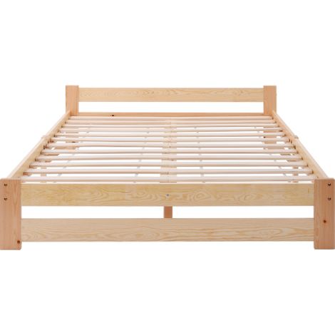 Lit futon bois 140×200 cm, bois naturel, sommier, tête de lit