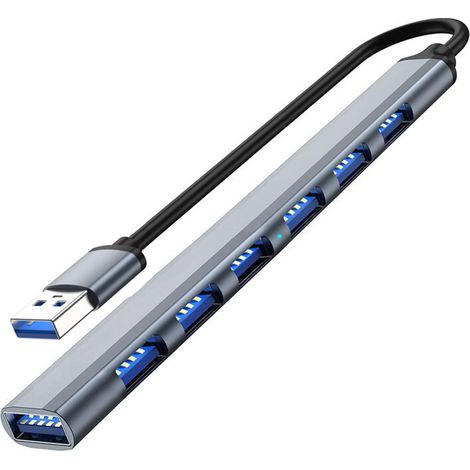 Concentrador USB 3.0 a USB 2.0/3.0, 7 puertos, color gris plateado. (1/3)