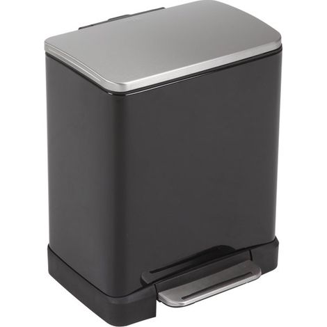 EKO - Poubelle à pédale E-Cube 20 litres - Stainless steel Plastic - noir brillant, inox mat