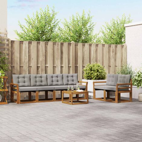 Outdoor-Sofagarnitur mit Kissen 7 pcs Natürlich und Hellgrau
