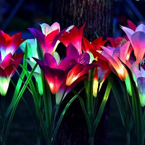 YMYNY 4er-Pack Solar-Gartenleuchten mit 16 großen Lilienblüten, mehrfarbig wechselnde LED, wasserdicht (1/5)