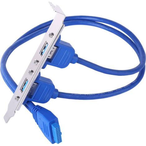 Carte Mere De Cable De Support Pci A Double Port Usb 3.0 A L'Arriere Du Boitier De L'Ordinateur Adaptateur De Cable De Connecteur D'En-Tete 20 Broches, Bleu (1/5)