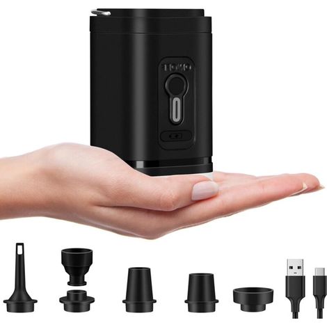 Electric Air Pump Inflatable Pump with 5 Air Nozzles, 2 in 1 Mini Inflatable and Deflector Air Pump, Portable with USB, 1200mAh Rechargeable Air Cushion Pump Battery